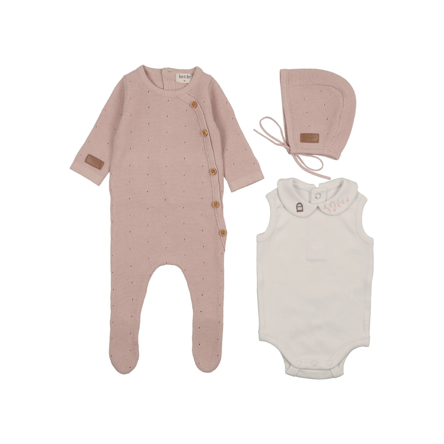 Girls Leather Tab Knit Footie Set