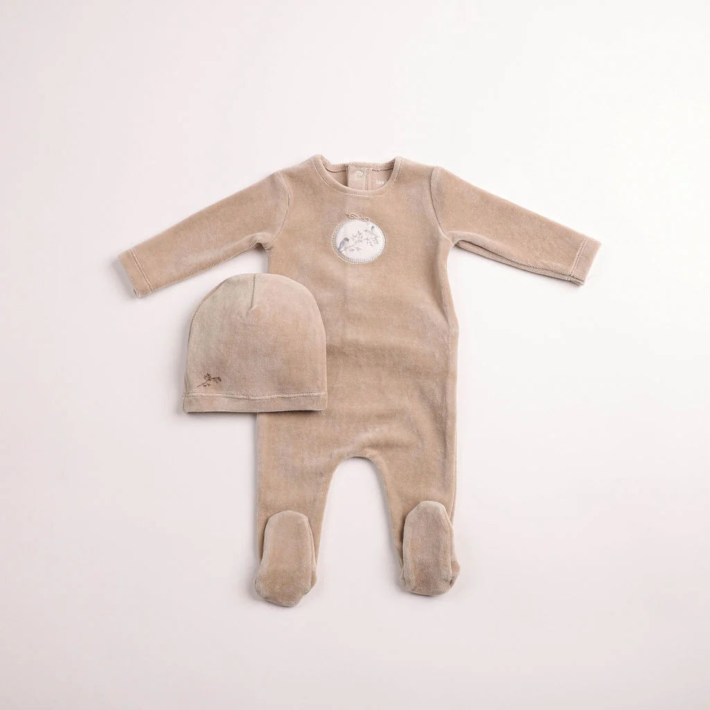 Birdie Branch Velour Footie & Bonnet