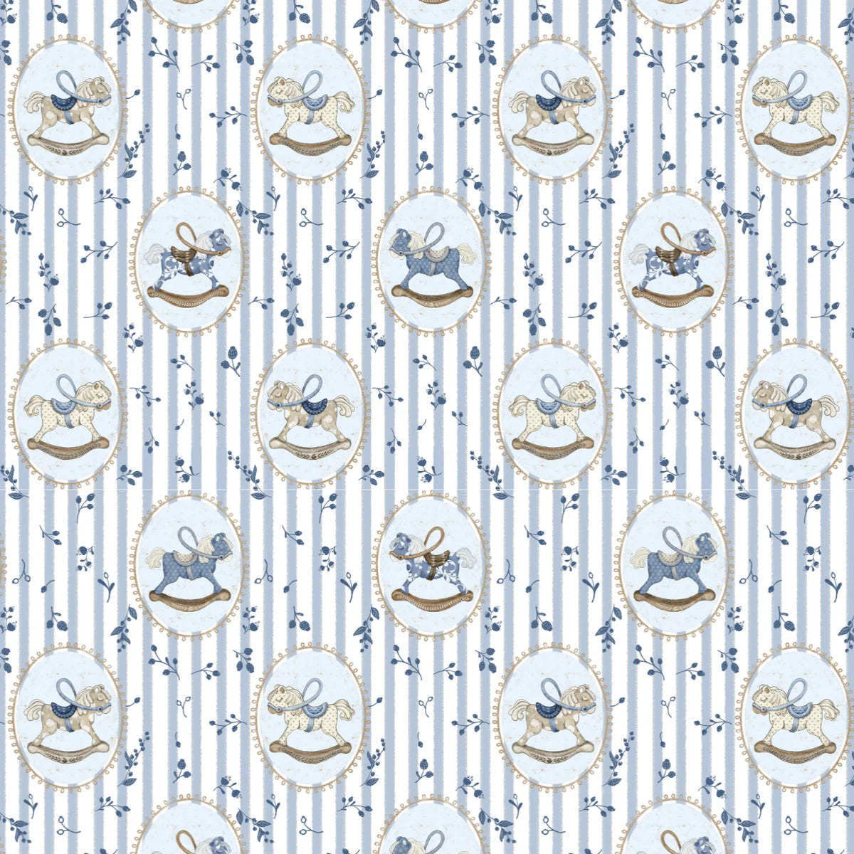 BLUE ROCKING HORSE MUSLIN BLANKET