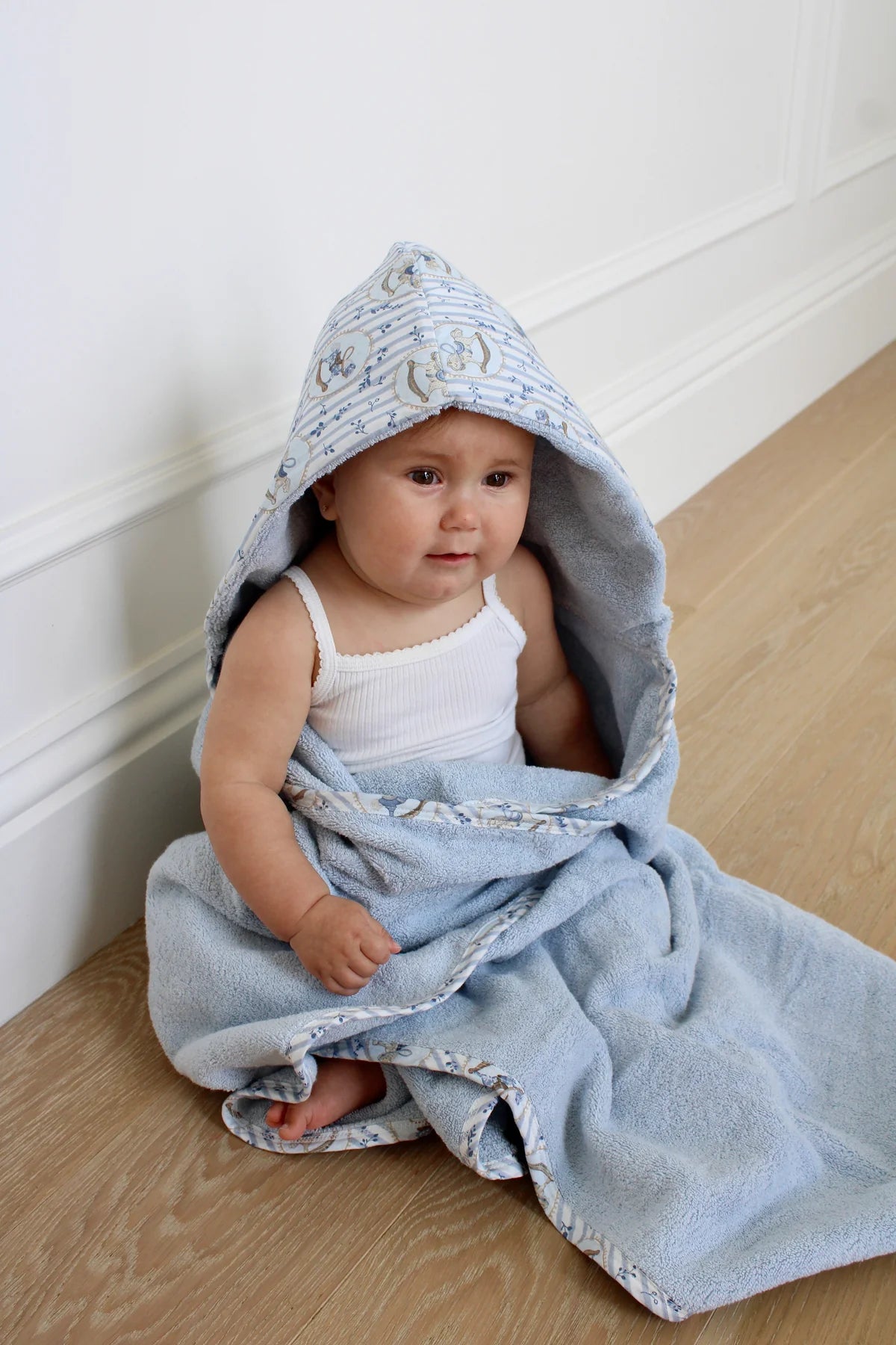 Blue Rocking Horse Hooded Bath Towel