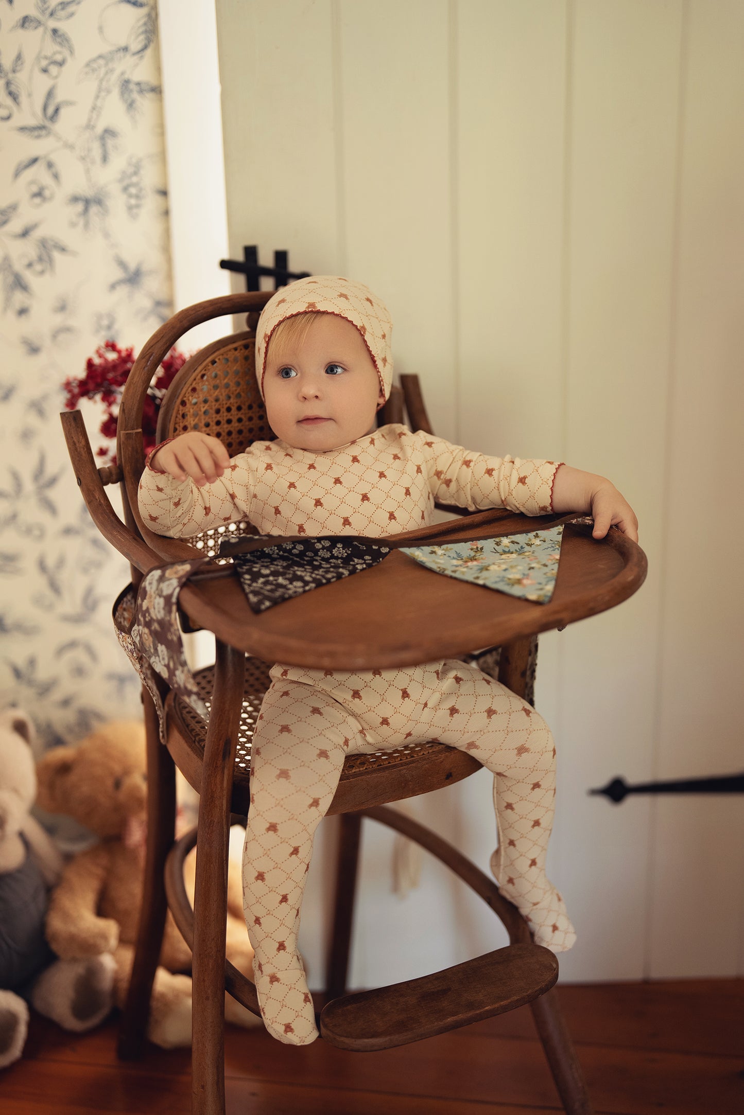 Bear Grid Print Footie - Girls