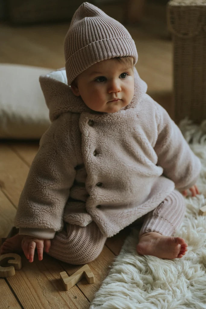 SHERPA JACKET + KNITTED BEANIE - Beige