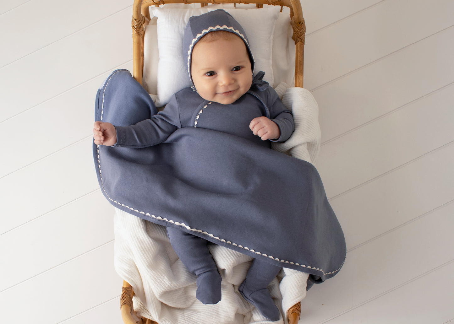Classic Ric Rac Blanket -White on Blue