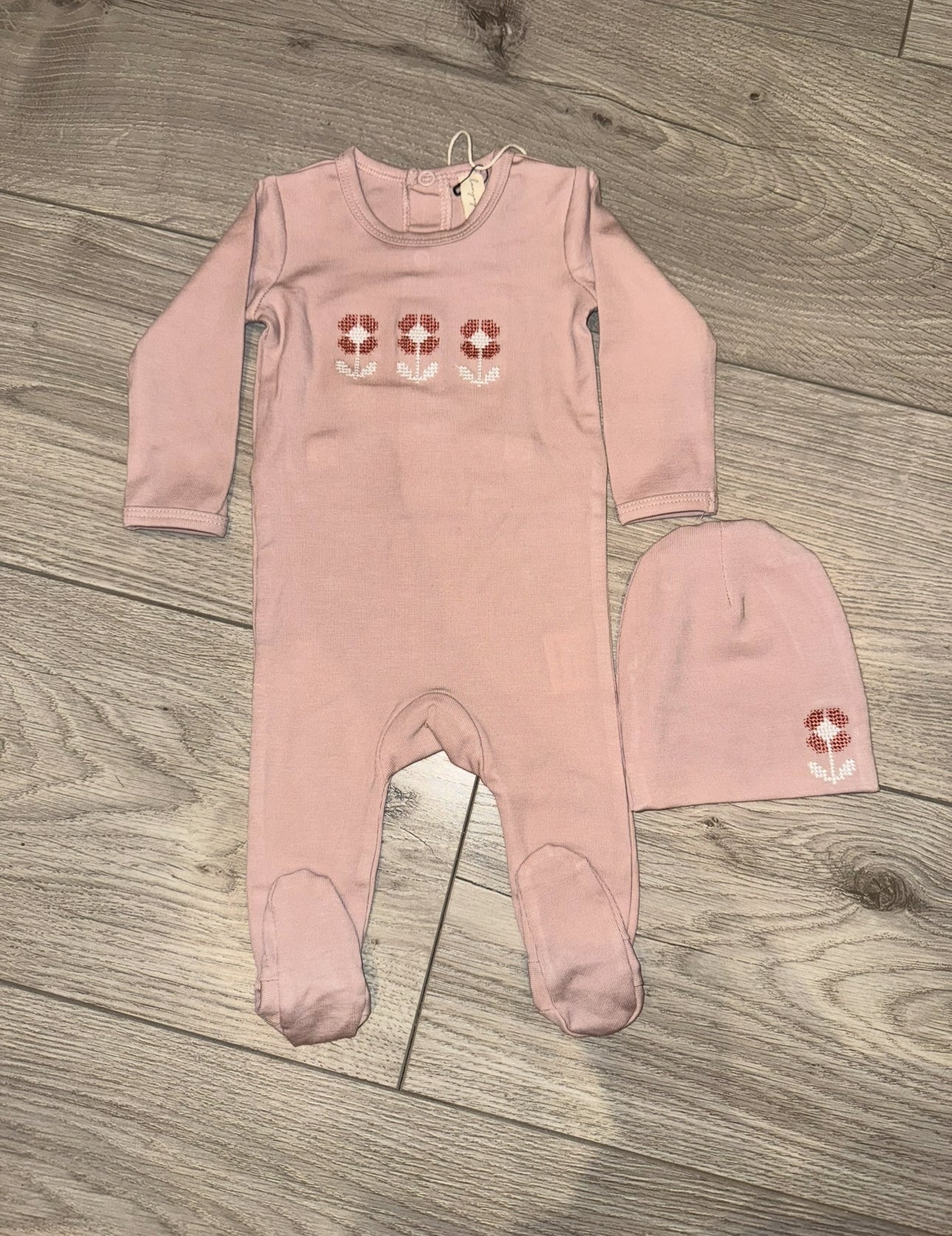 Embroidered Tulip Footie & Hat