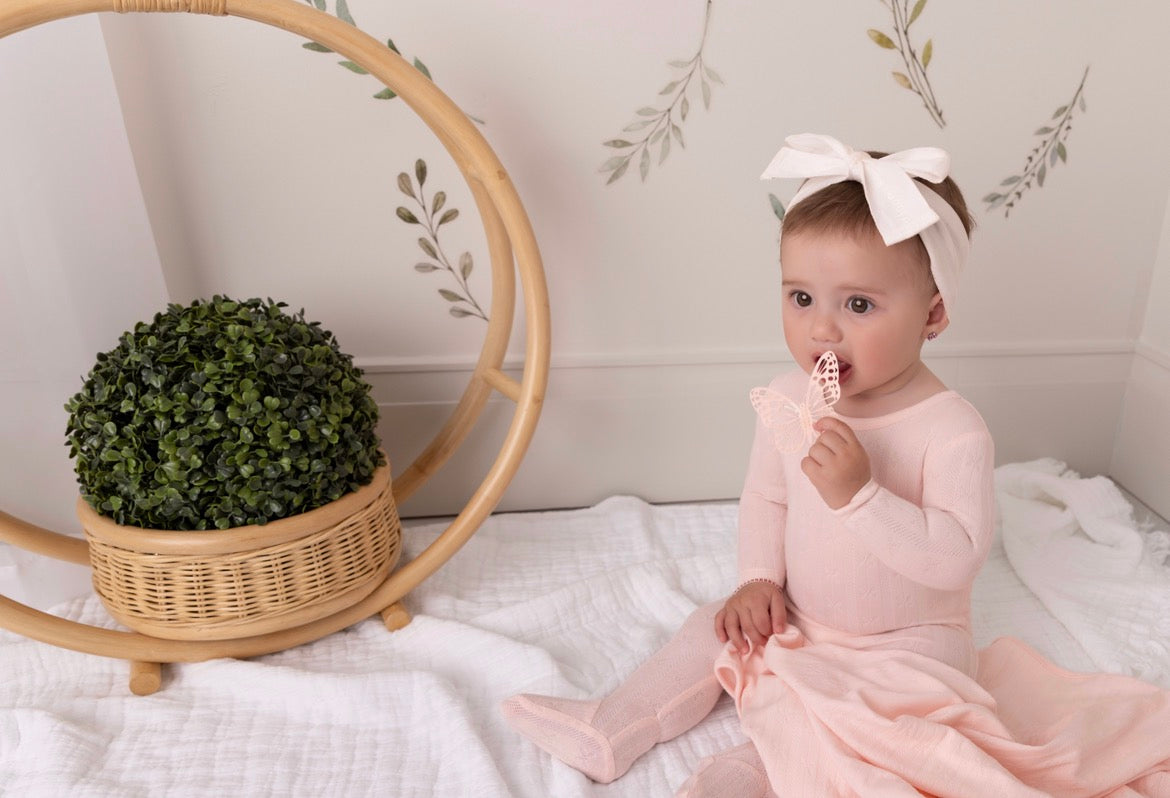Pink Butterfly Wrapover Pointelle Footie & Bonnet