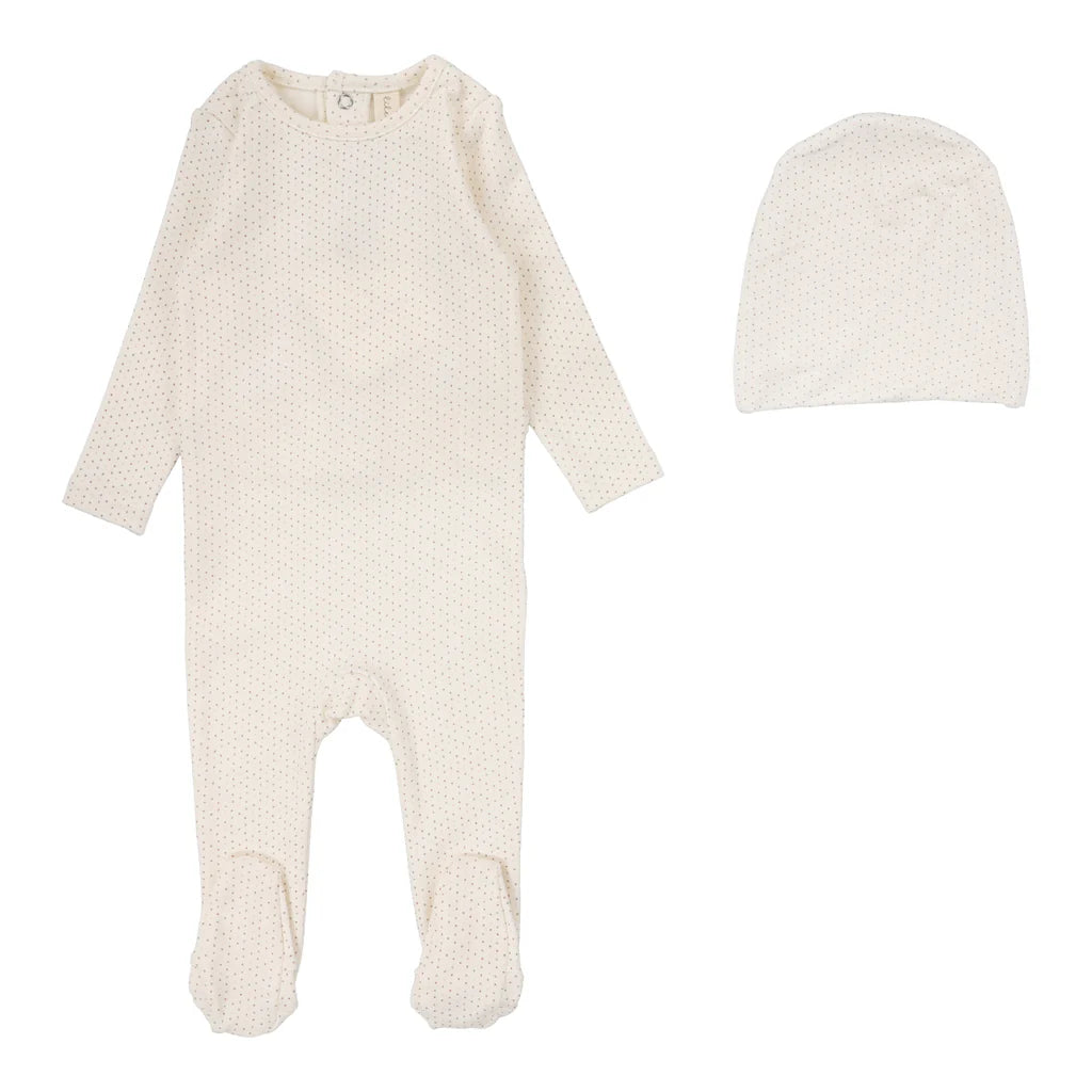 Lilette Dotted Footie And Hat - Cream/Pink