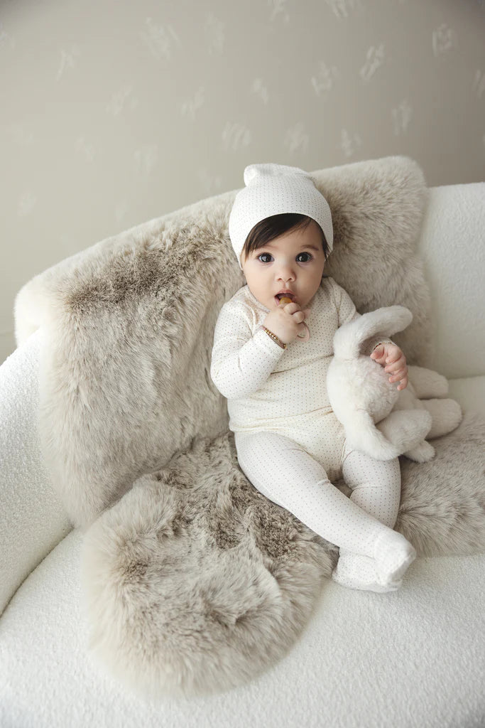 Lilette Dotted Footie And Hat - Cream/Pink