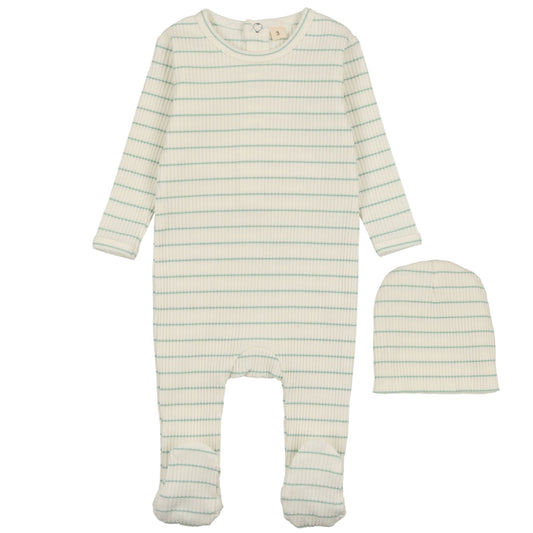 Ribbed Stripe Footie & Hat
