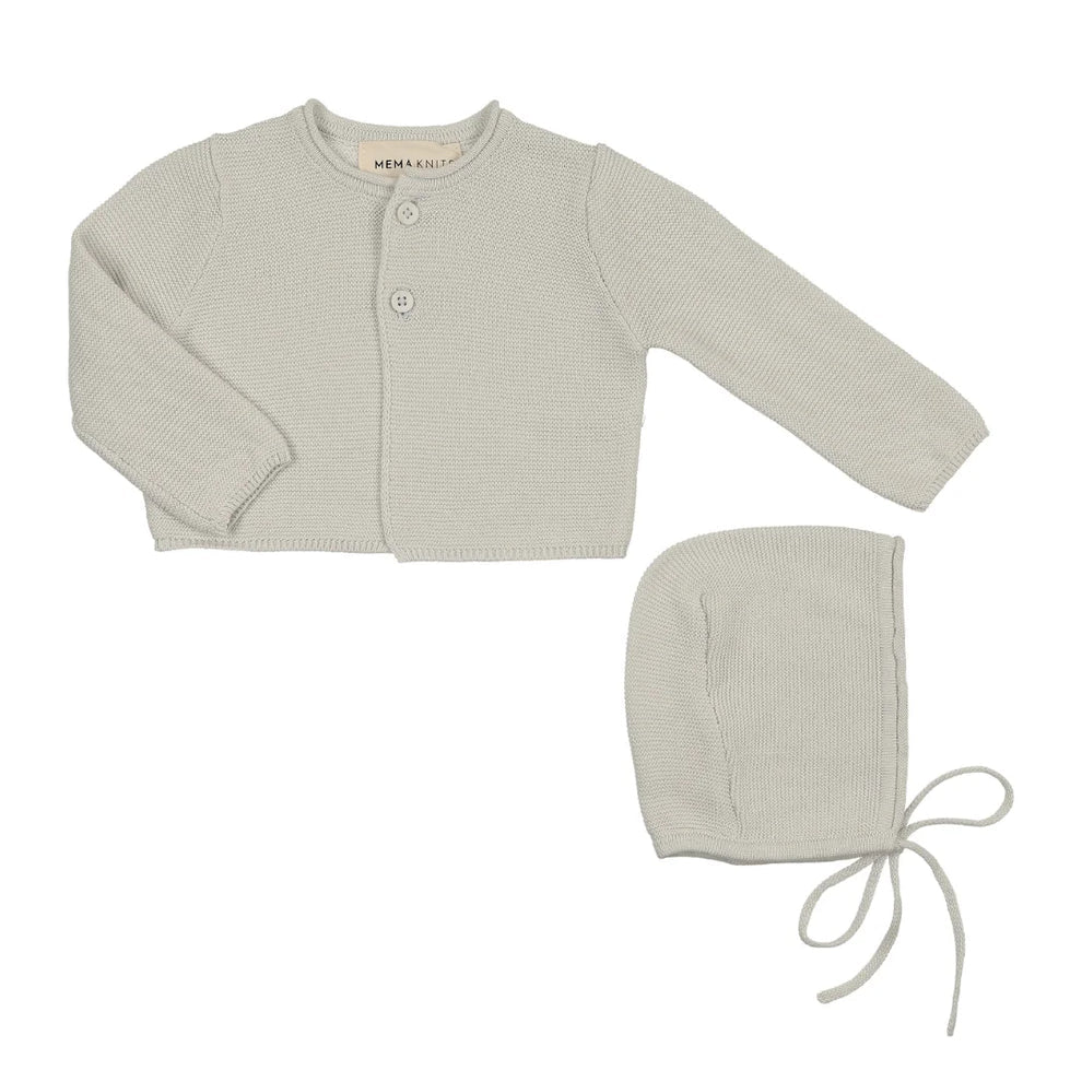 KNIT CROPPED CARDIGAN + BONNET - Ice Blue