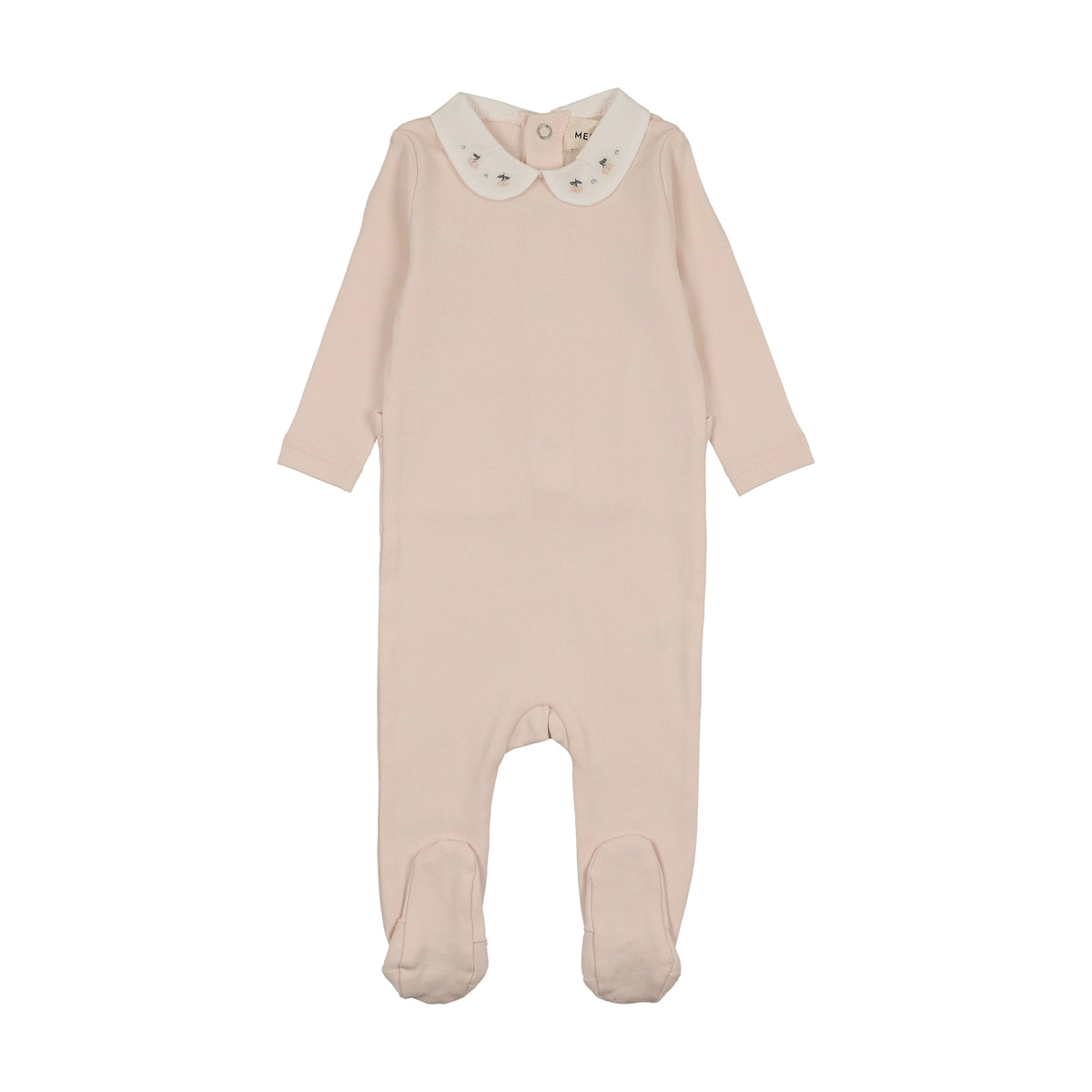 EMBROIDERED COLLAR BASE FOOTIE - Baby Blush