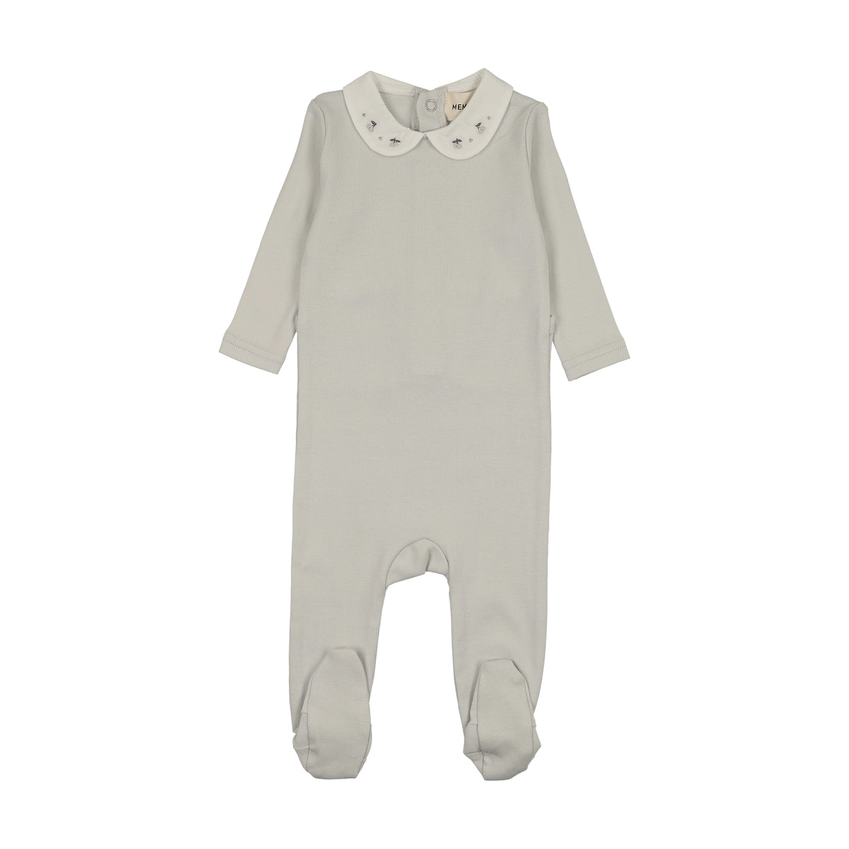 EMBROIDERED COLLAR BASE FOOTIE - Ice Blue