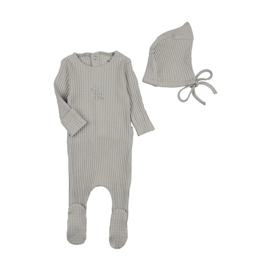 Dainty Rope Pointelle
Footie/Bonnet - London Fog