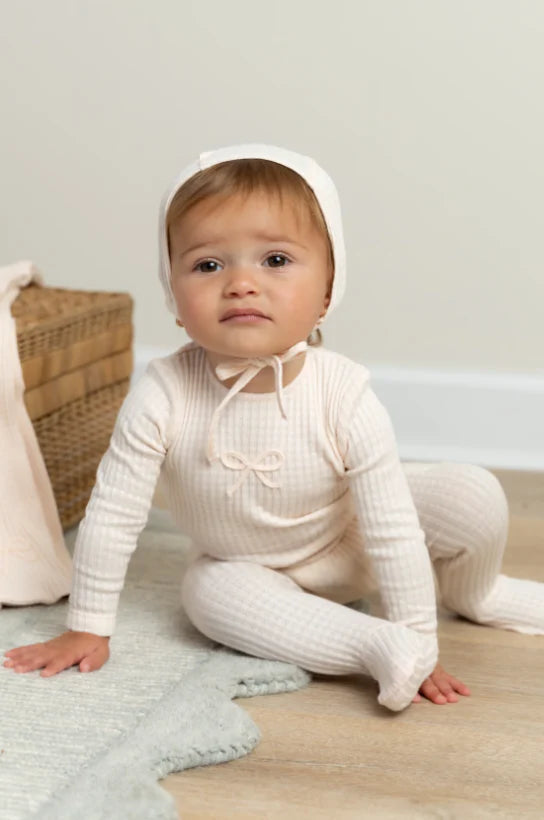 Dainty Rope Pointelle Footie/Bonnet - Champagne Pink