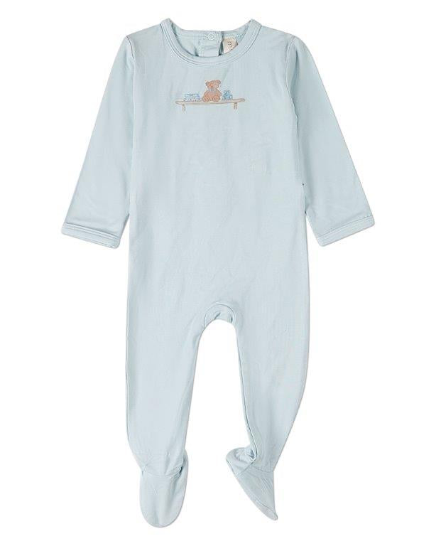 Bear On A Shelf Footie - Baby Blue