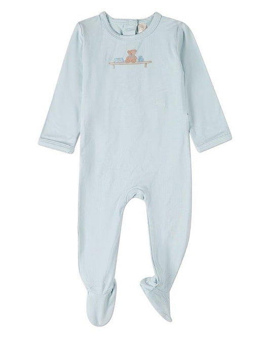 Bear On A Shelf Footie - Baby Blue