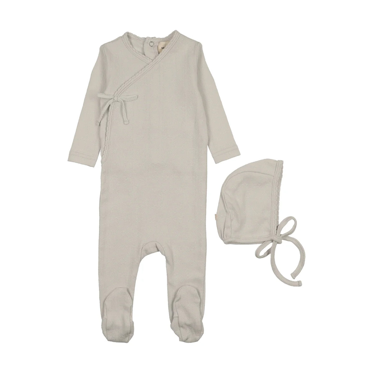 MOCK WRAP POINTELLE FOOTIE + BONNET - Ice Blue