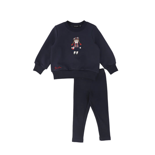 Bamboo Navy Doll Embroidered Sweatshirt Set