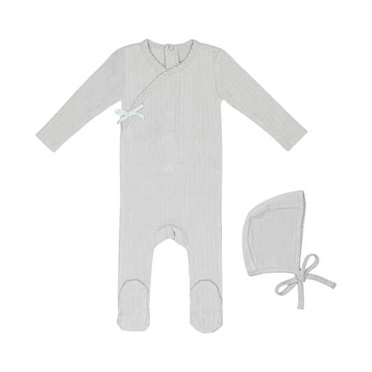 Sea Blue Circle Wrapover Pointelle Footie & Bonnet