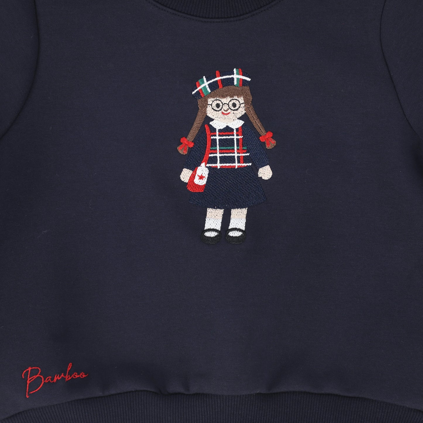 Bamboo Navy Doll Embroidered Sweatshirt Set