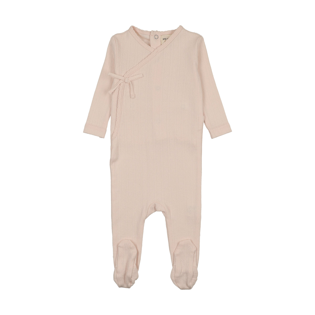 MOCK WRAP POINTELLE FOOTIE + BONNET - Baby Blush