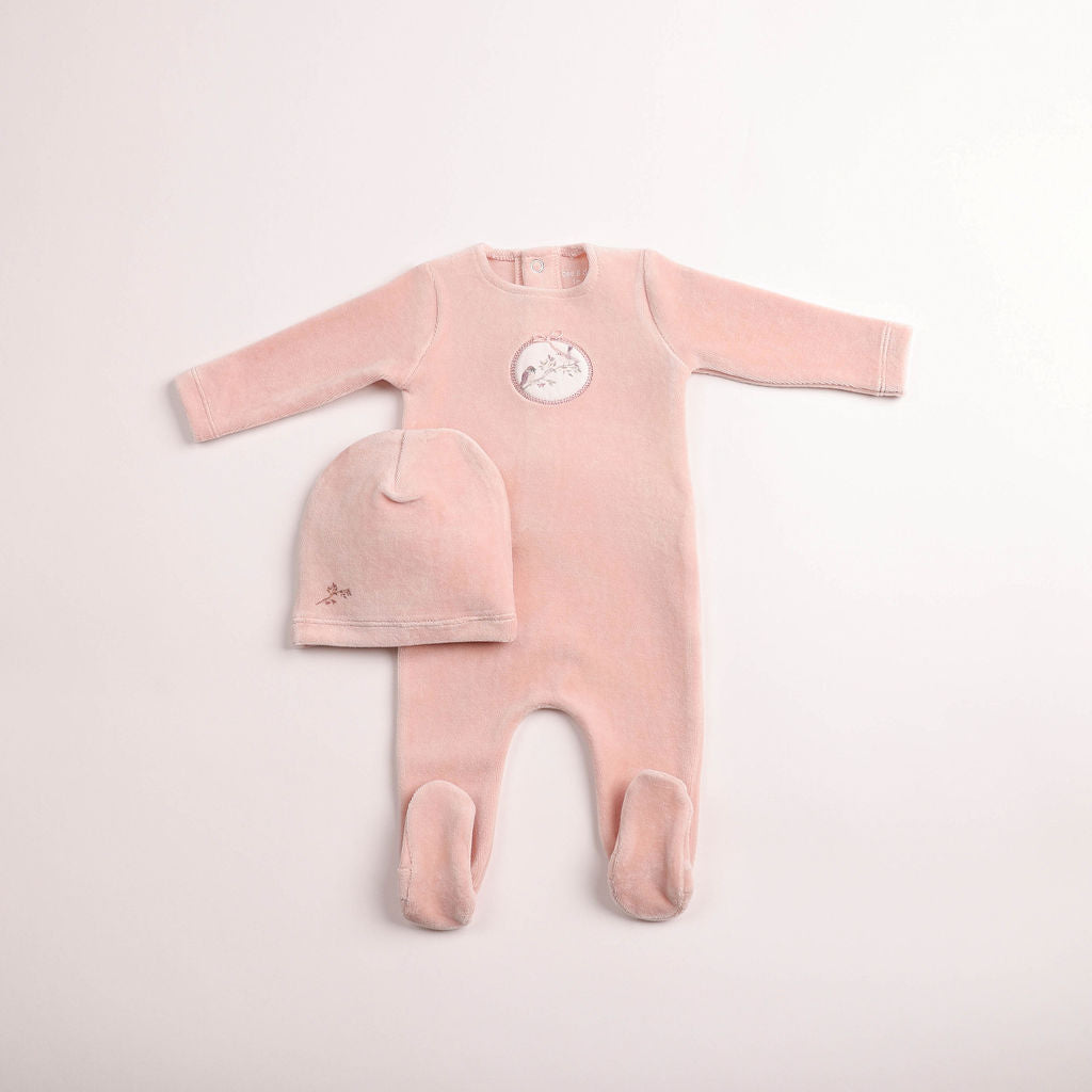 Birdie Branch Velour Footie & Bonnet
