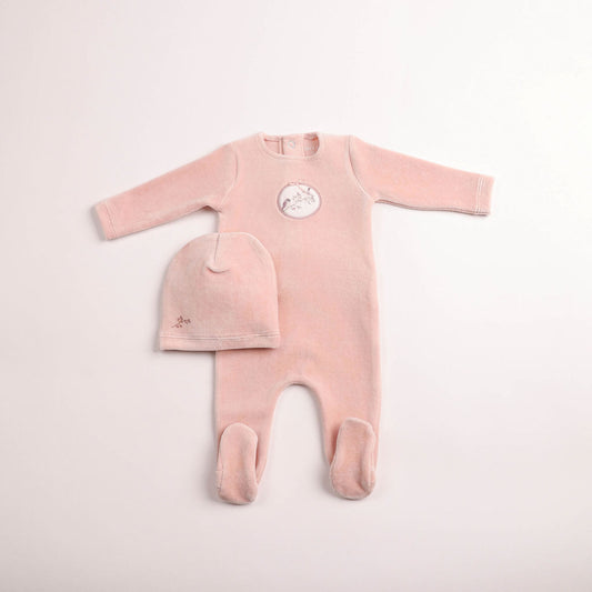 Birdie Branch Velour Footie & Bonnet