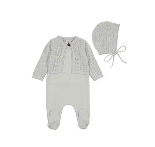 Boys Intricate Knit Cardigan Footie