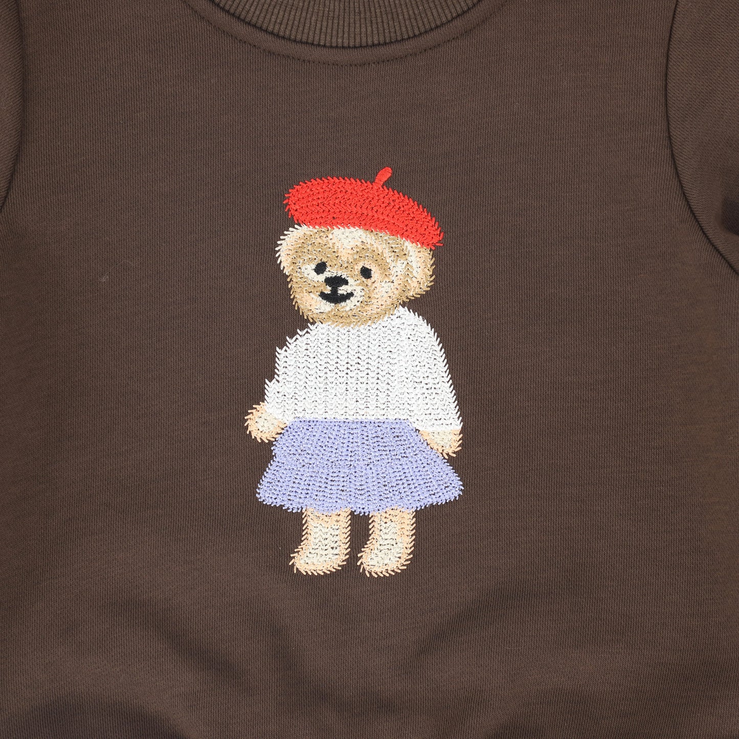 Bamboo Brown Embroidered Bear Doll Sweatshirt Set
