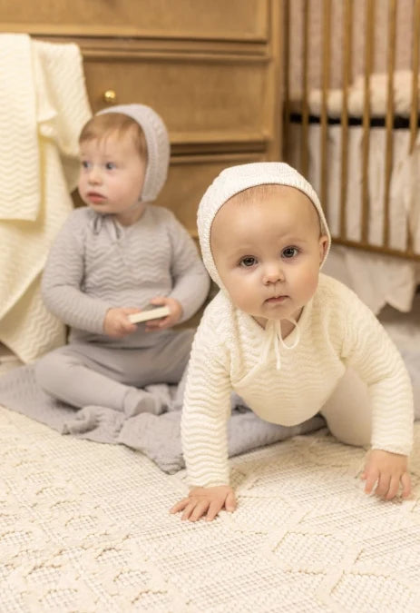 Herringbone Cardigan Footie & Bonnet - Fortress