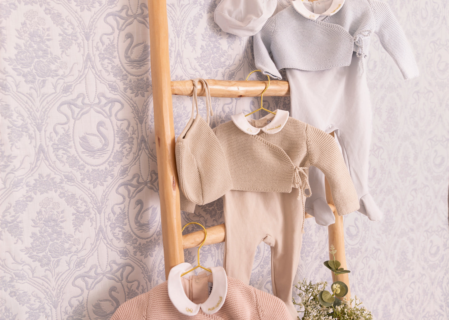 Taupe Metallic Embroidered Collar Footie & Hat