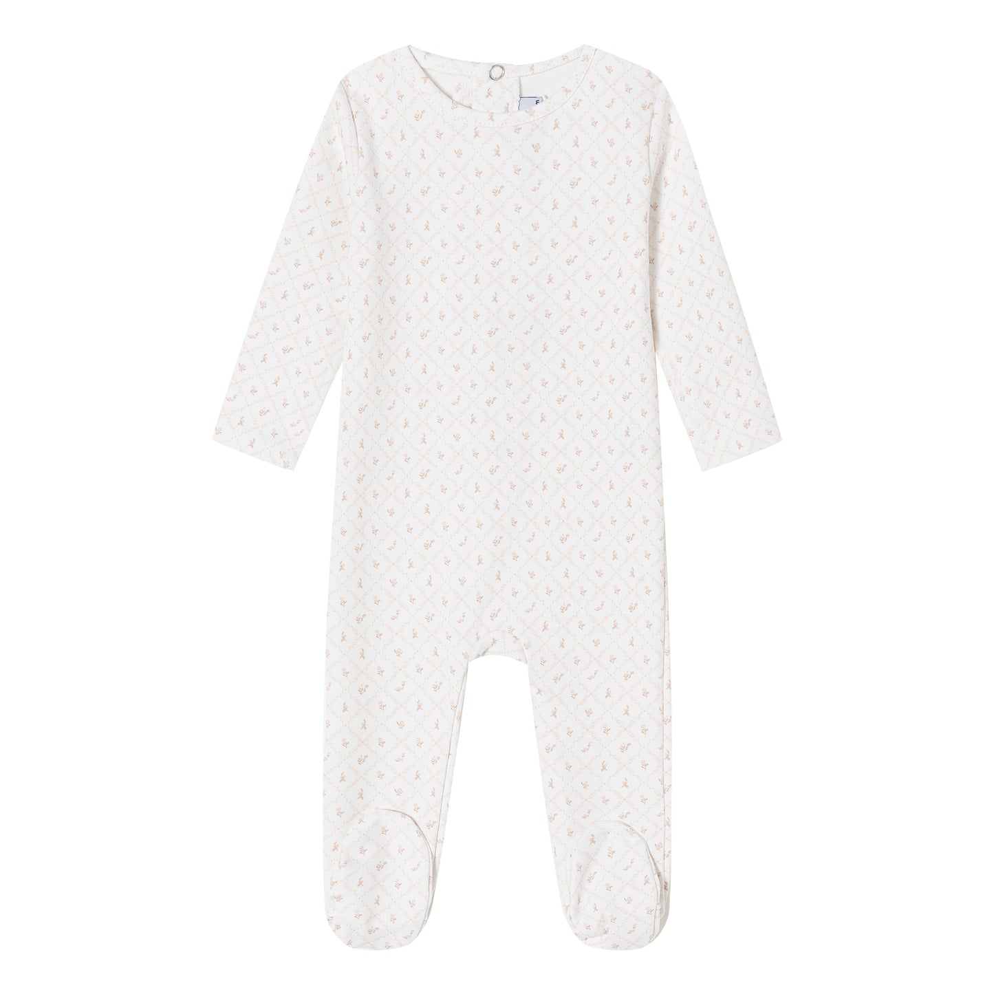 White Geometrical Printed Footie - Girls