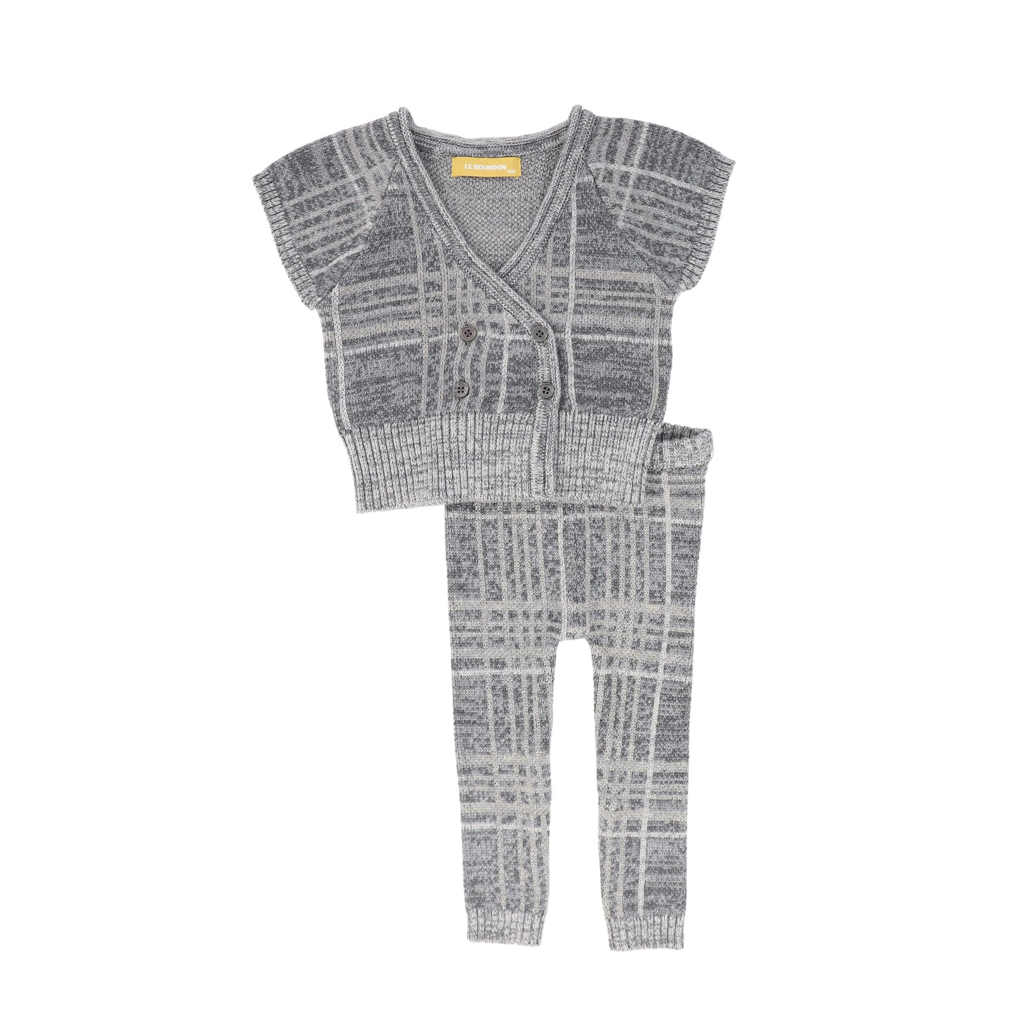 Le Bourdon Grey Plaid Knit Vest Set