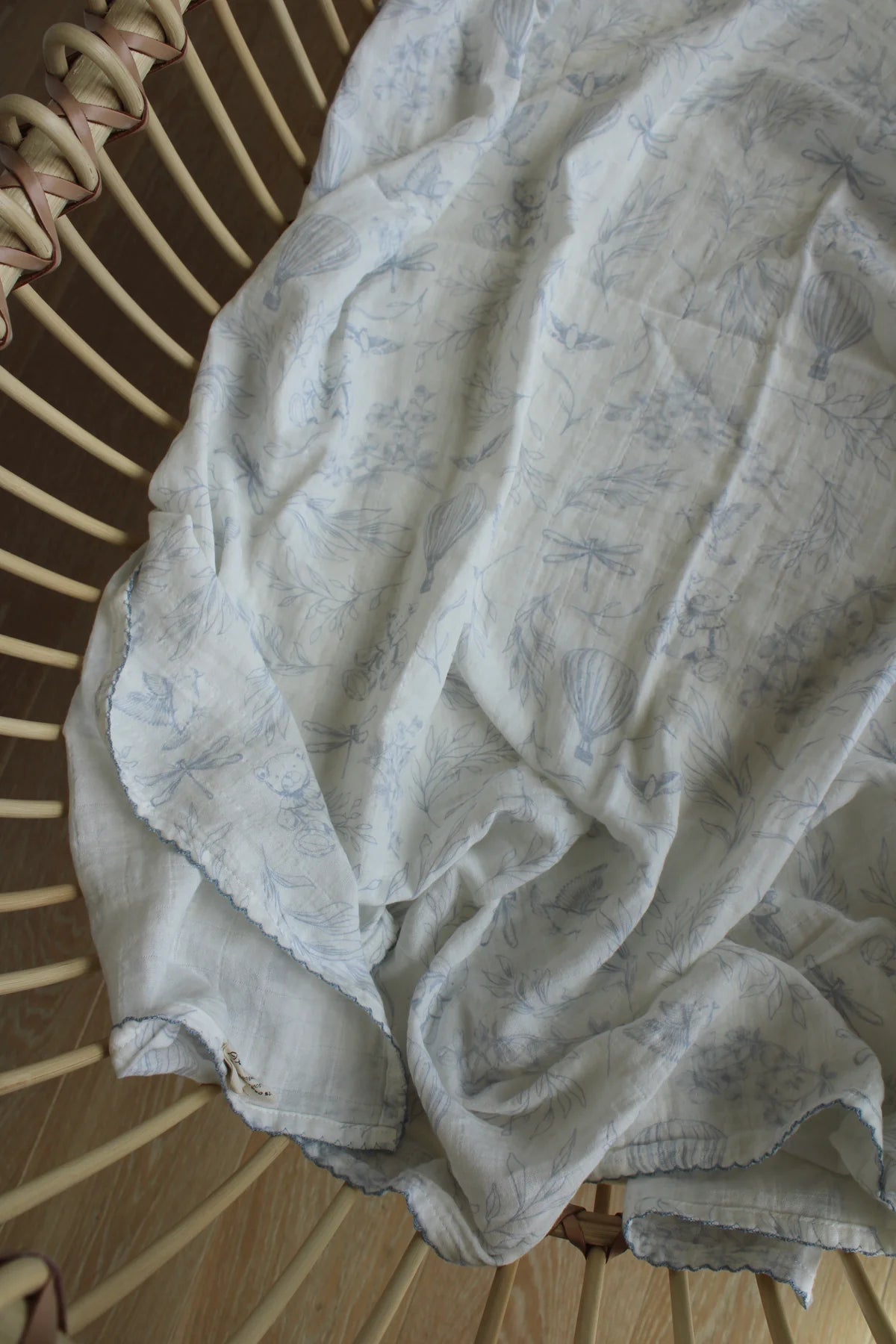 Sky Blue Toile Muslin Swaddle