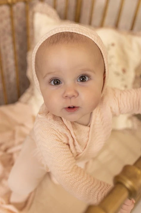 Herringbone Cardigan Footie & Bonnet - Pearly Pink