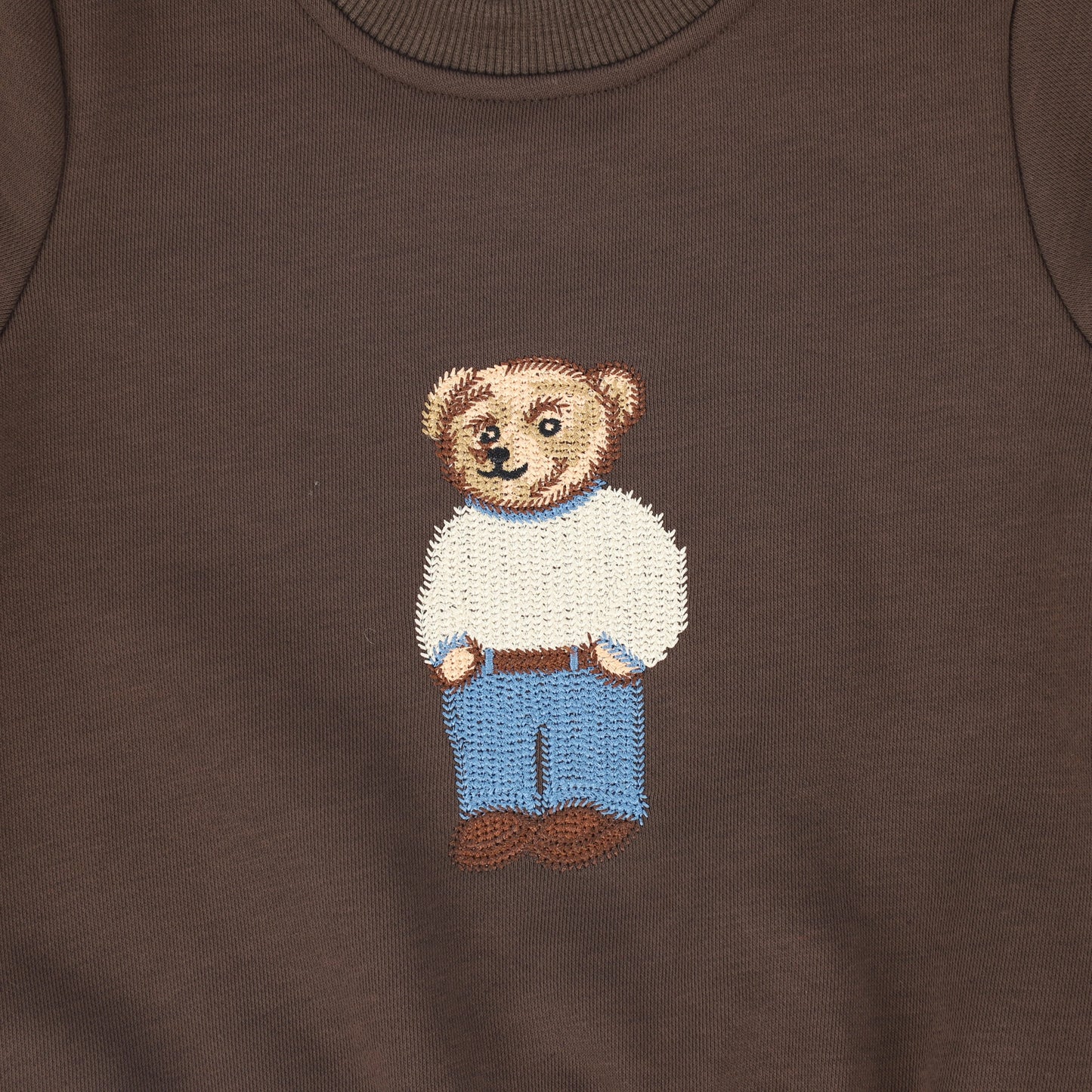 Bamboo Brown Embroidered Bear Sweatshirt Set