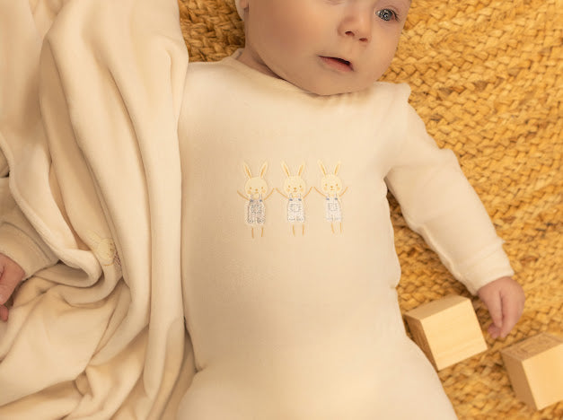Bunny Velour Footie - Blue