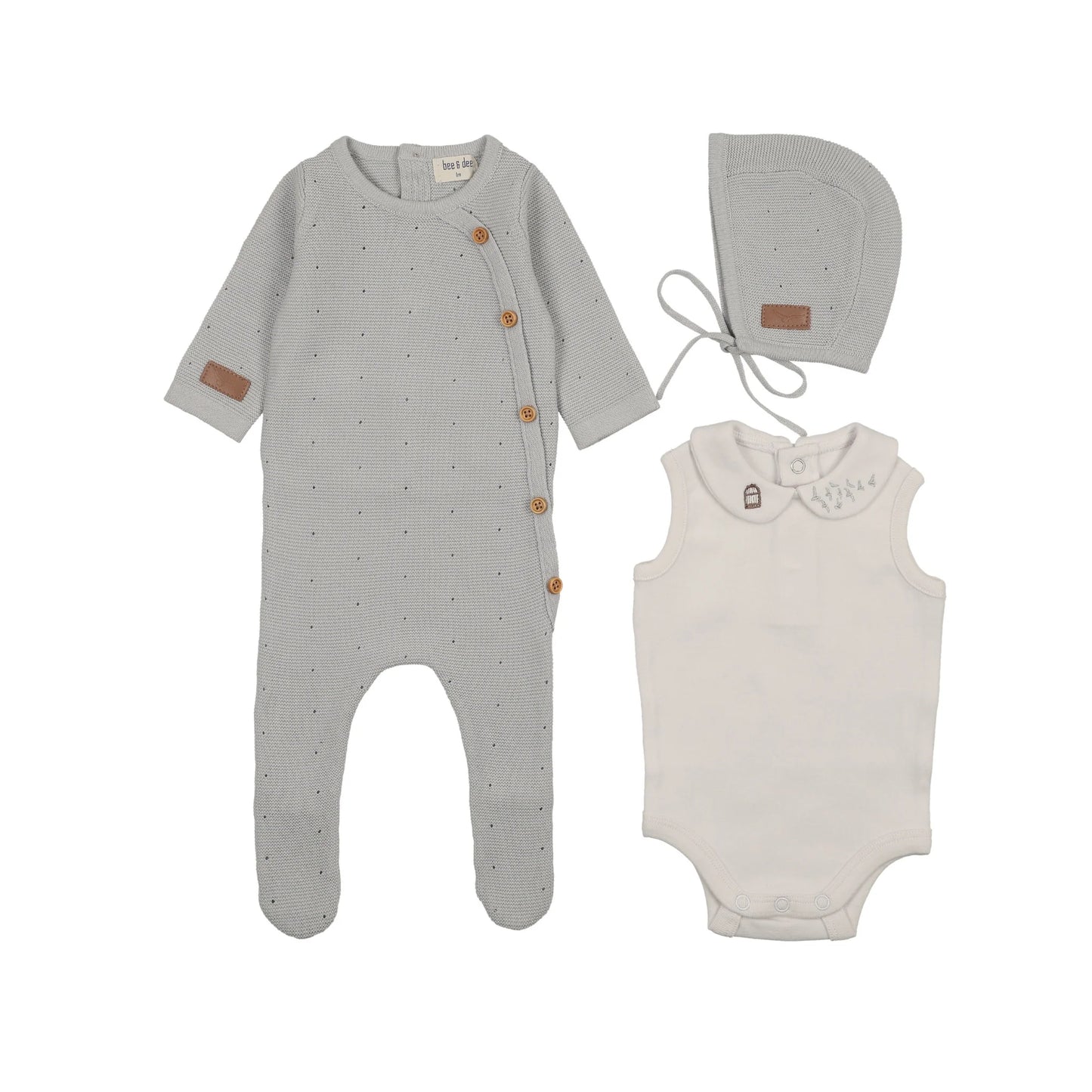 Boys Leather Tab Knit Footie Set