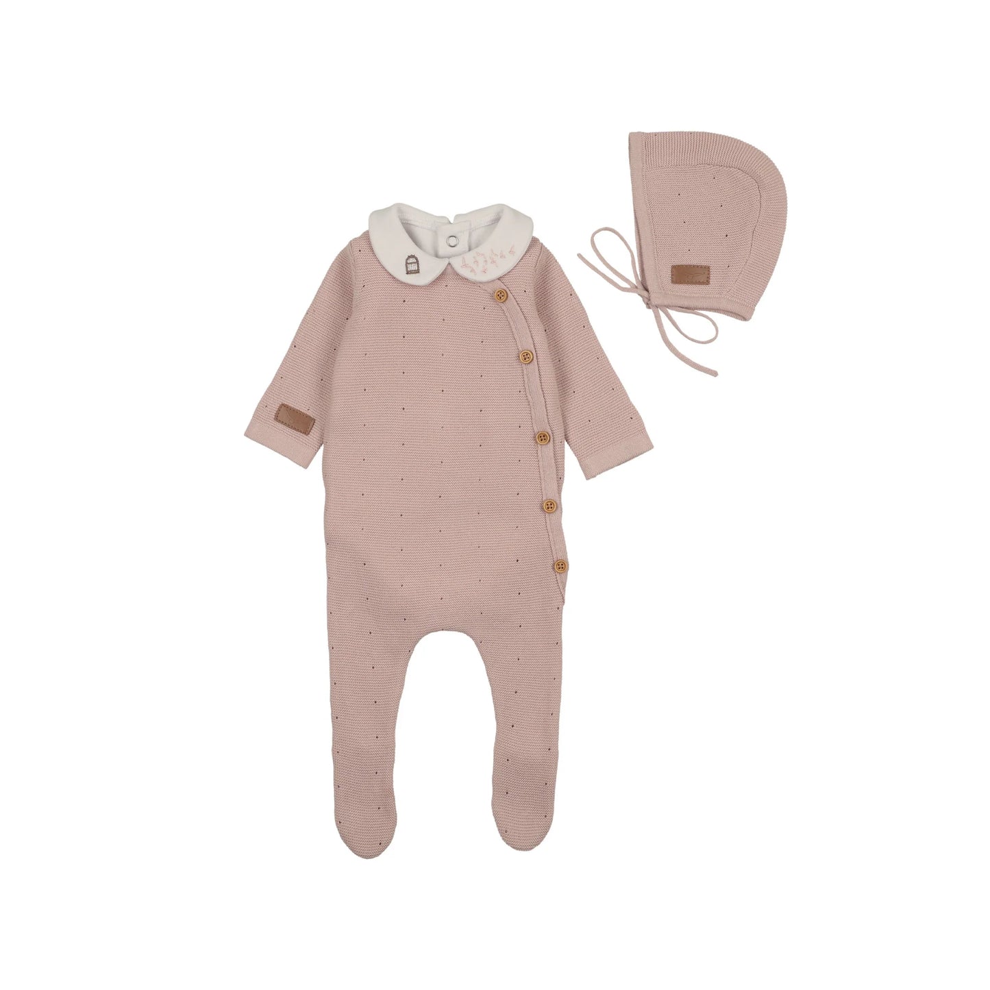 Girls Leather Tab Knit Footie Set