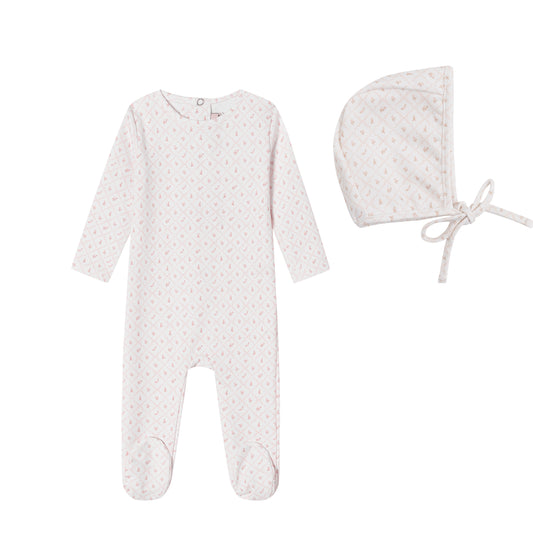 White Geometrical Printed Footie - Girls