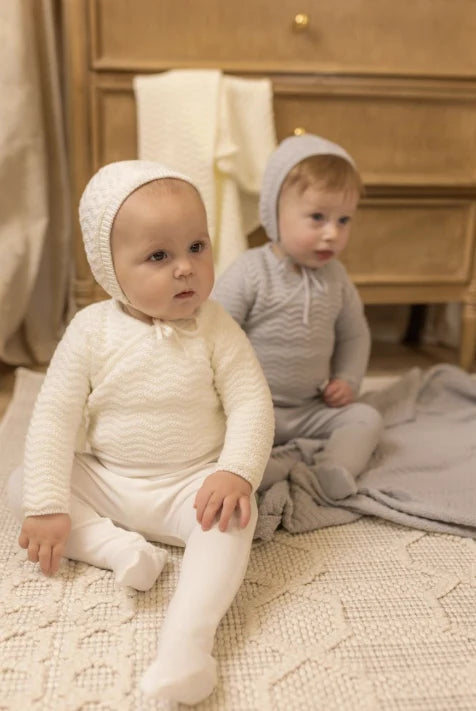 Herringbone Cardigan Footie & Bonnet - Fortress