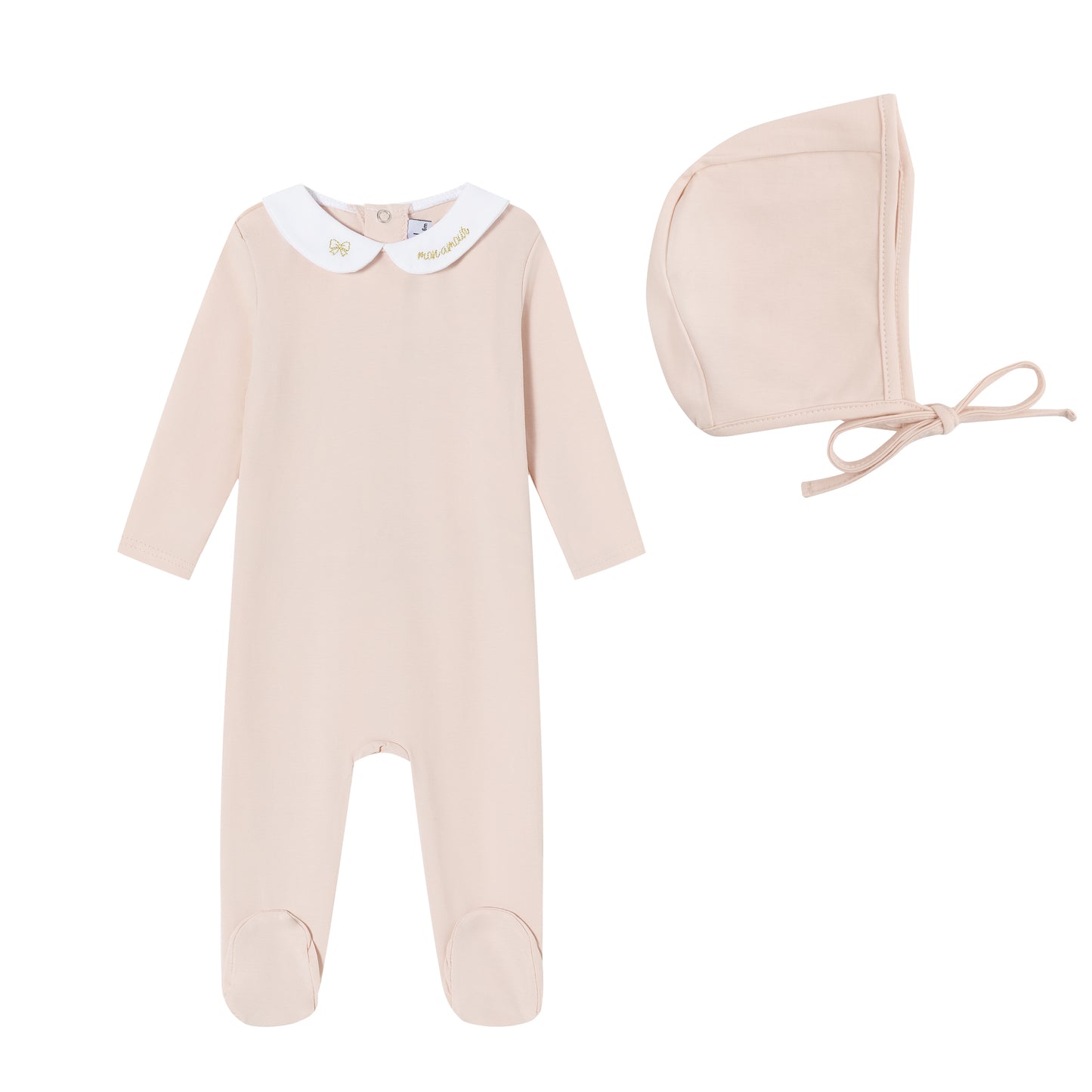 Pink Metallic Embroidered Collar Footie & Hat