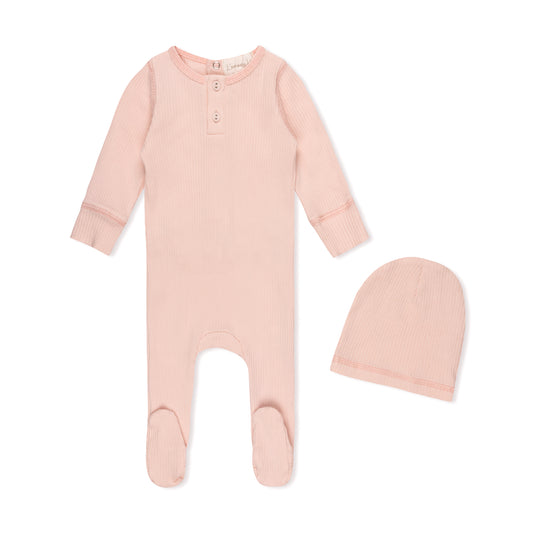 Pink Ribbed Henley Footie