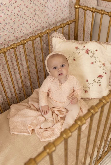 Herringbone Cardigan Footie & Bonnet - Pearly Pink