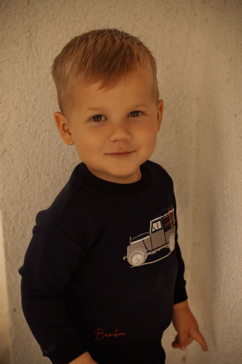 Bamboo Navy Truck Embroidered Sweatshirt Set