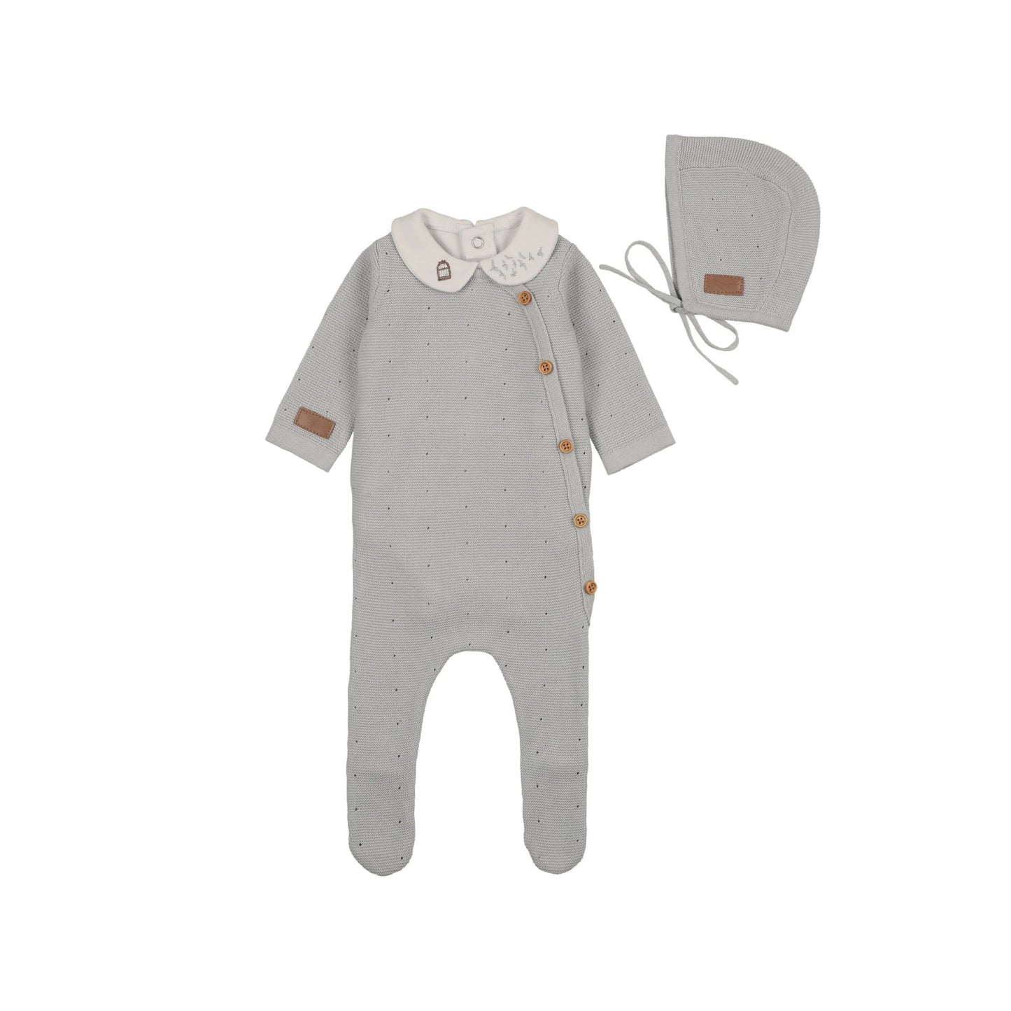 Boys Leather Tab Knit Footie Set