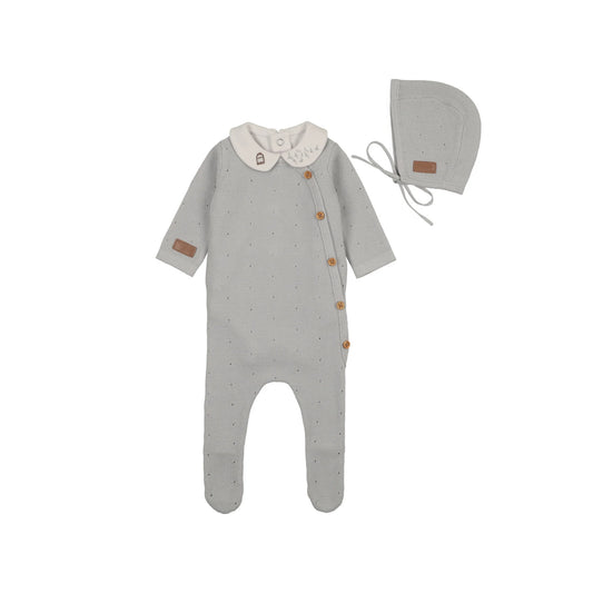 Boys Leather Tab Knit Footie Set