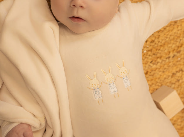Bunny Velour Footie - Blue