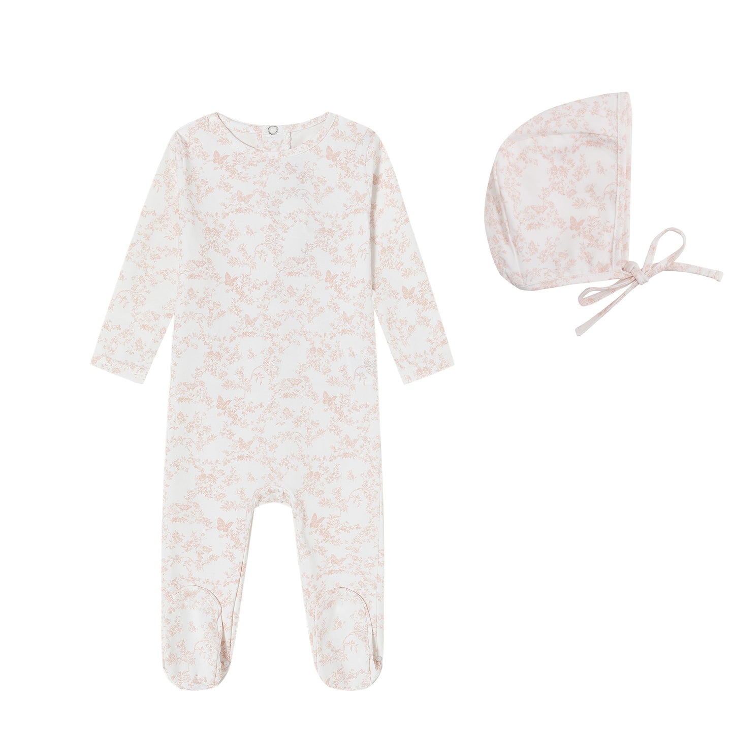 Pink Toile Butterfly Footie