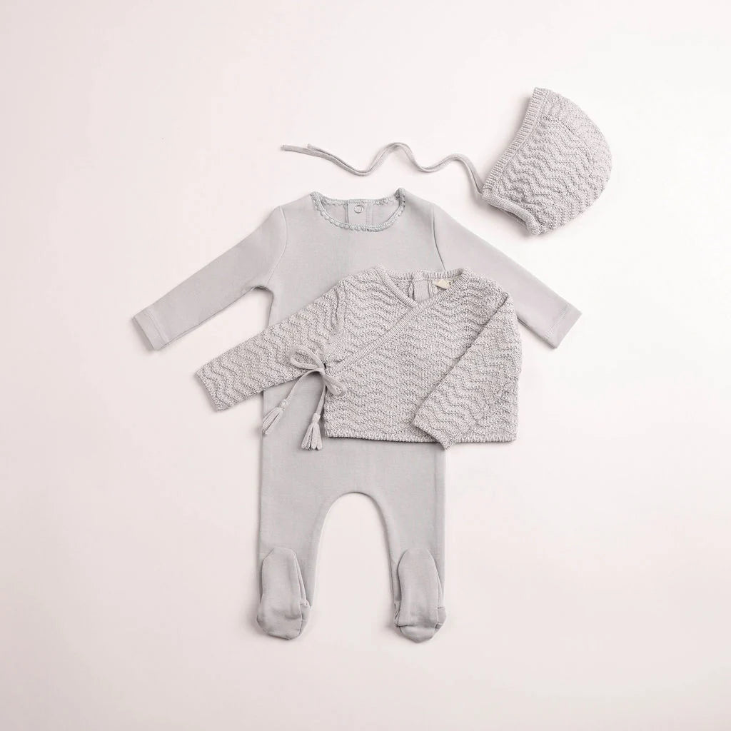 Herringbone Cardigan Footie & Bonnet - Fortress