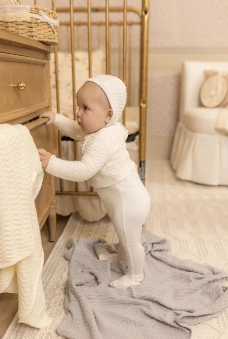 Herringbone Cardigan Footie & Bonnet - Chalk White